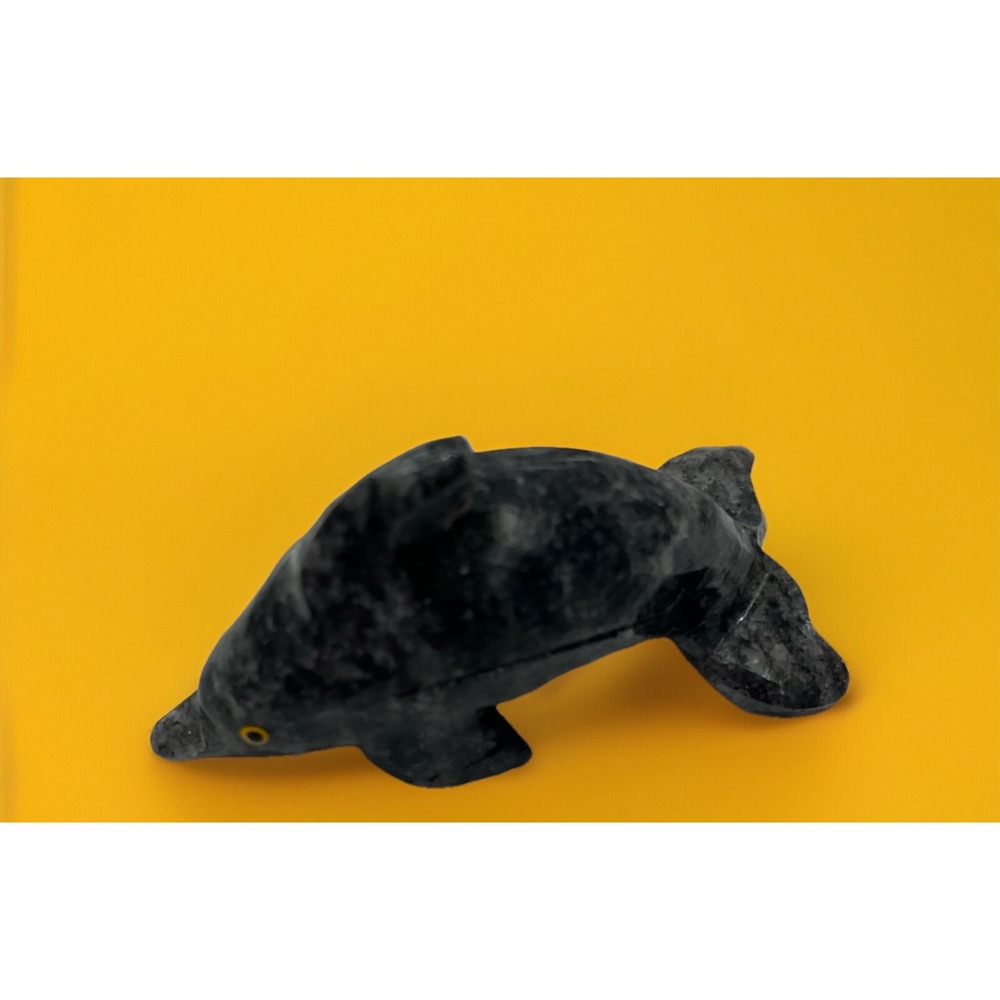 Dolphin Stone‎ Carved Animal Natural Rock Mineral Carving Mini Dark Gray Grey